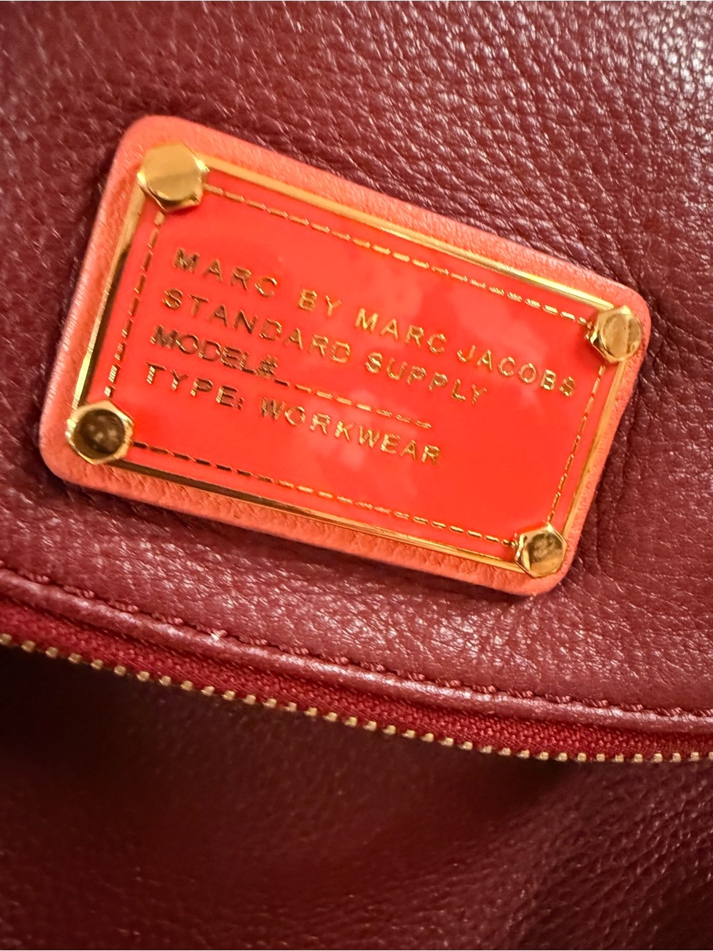 Marc by Marc Jacobs Burgundy Leather Shoulder Bag with Coral Logo Plaque